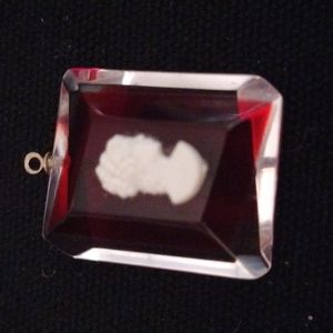 Vintage Red Lucite Beveled Cameo Pendant